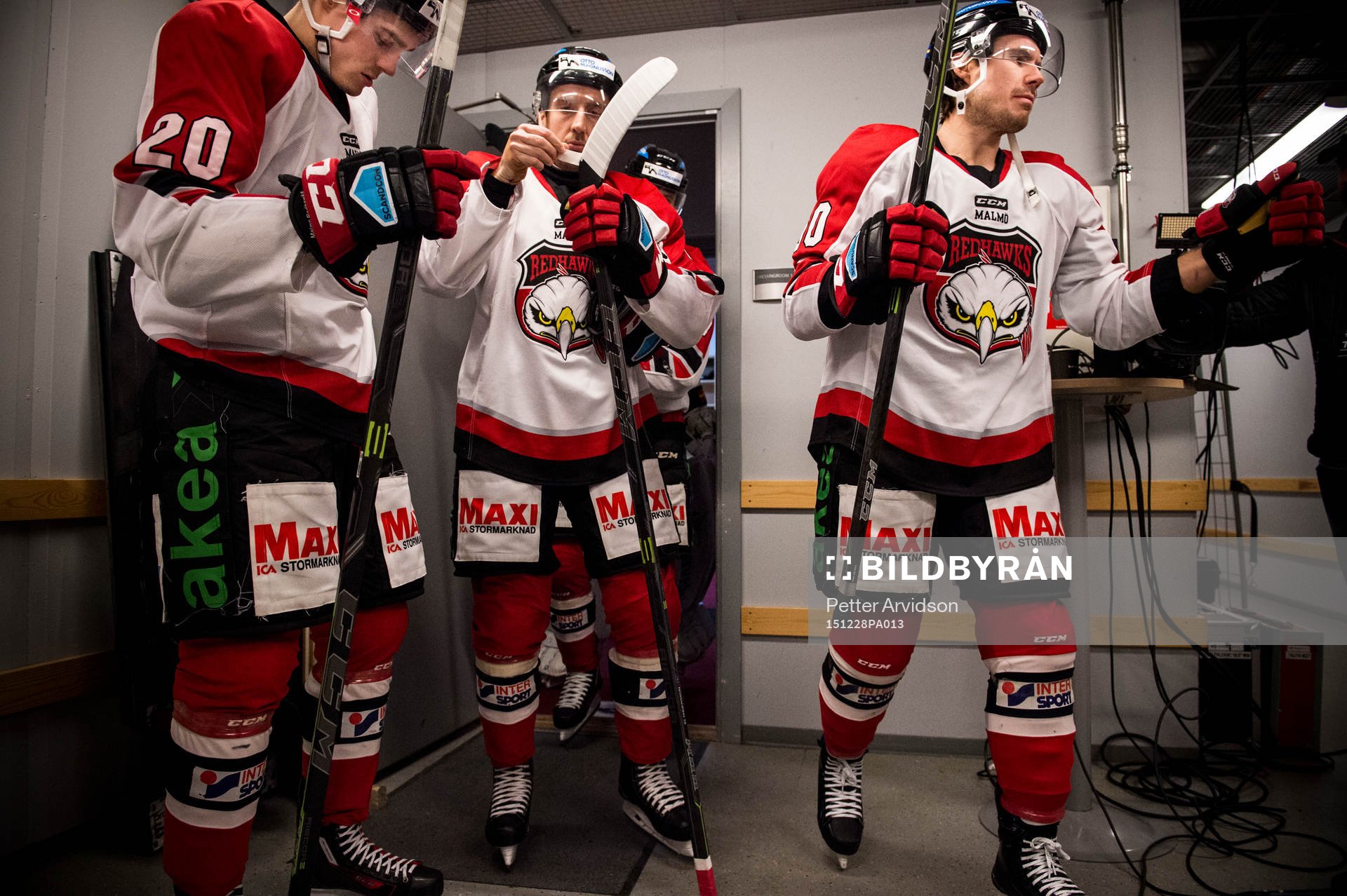 Malmö Redhawks Henrik Hetta, Jeremias Augustin och Mattias