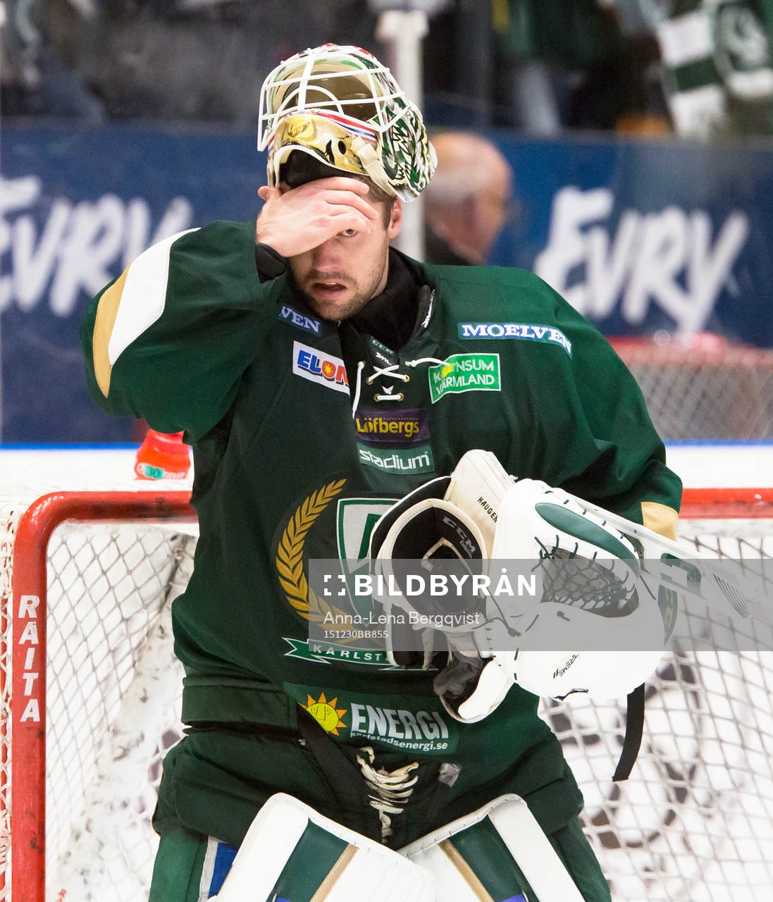 Färjestads målvakt Lars Haugen deppar