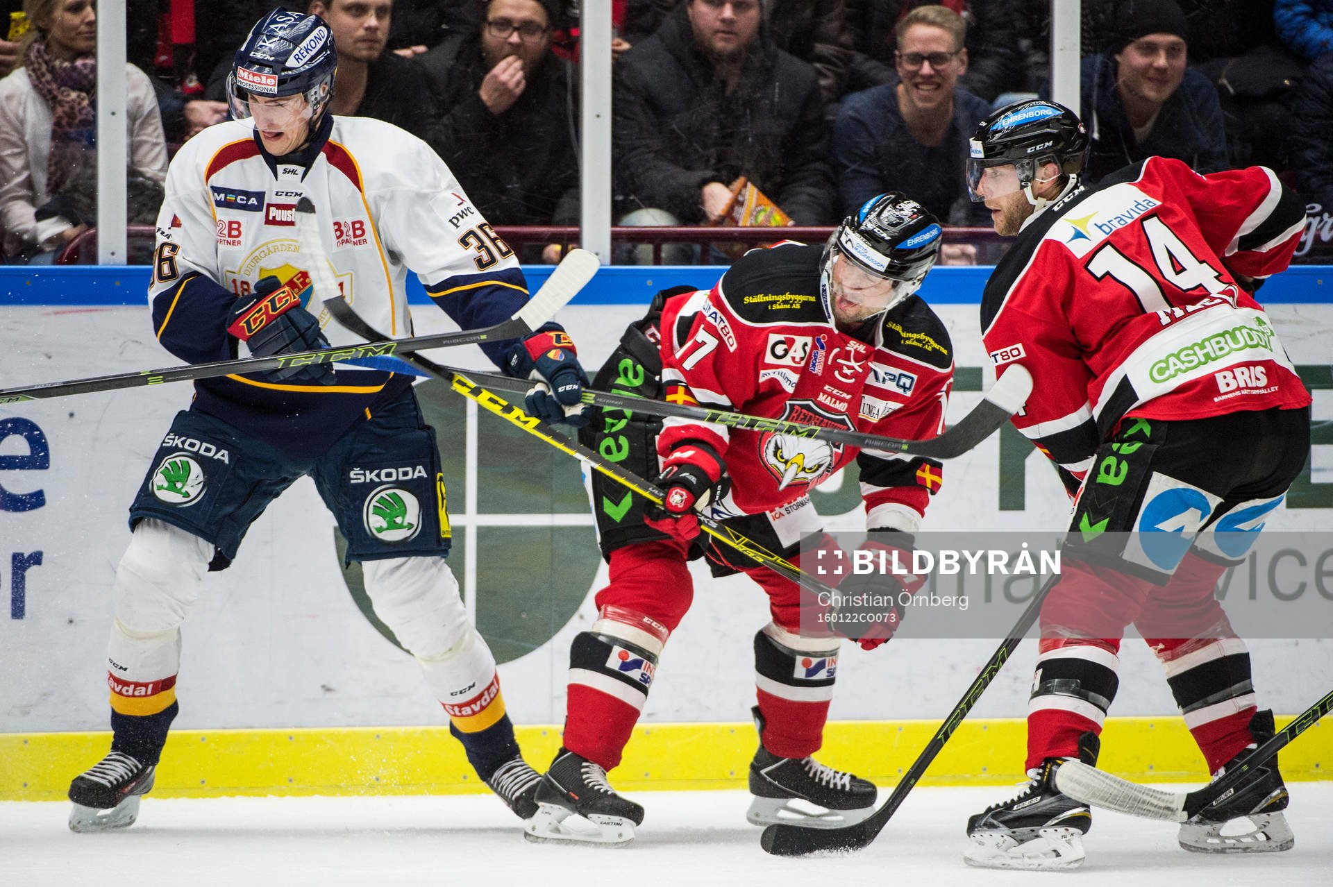 Djurgårdens Philip Holm mot Malmö Redhawks Adam Burish