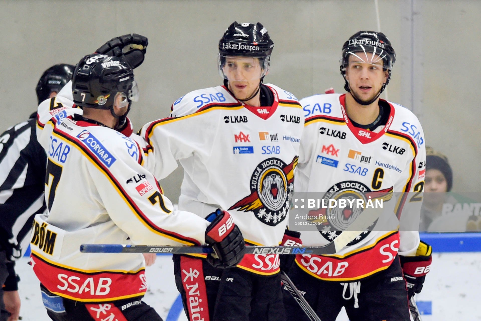 Luleås Jan Sandström, Johan Harju och Anton Hedman jublar