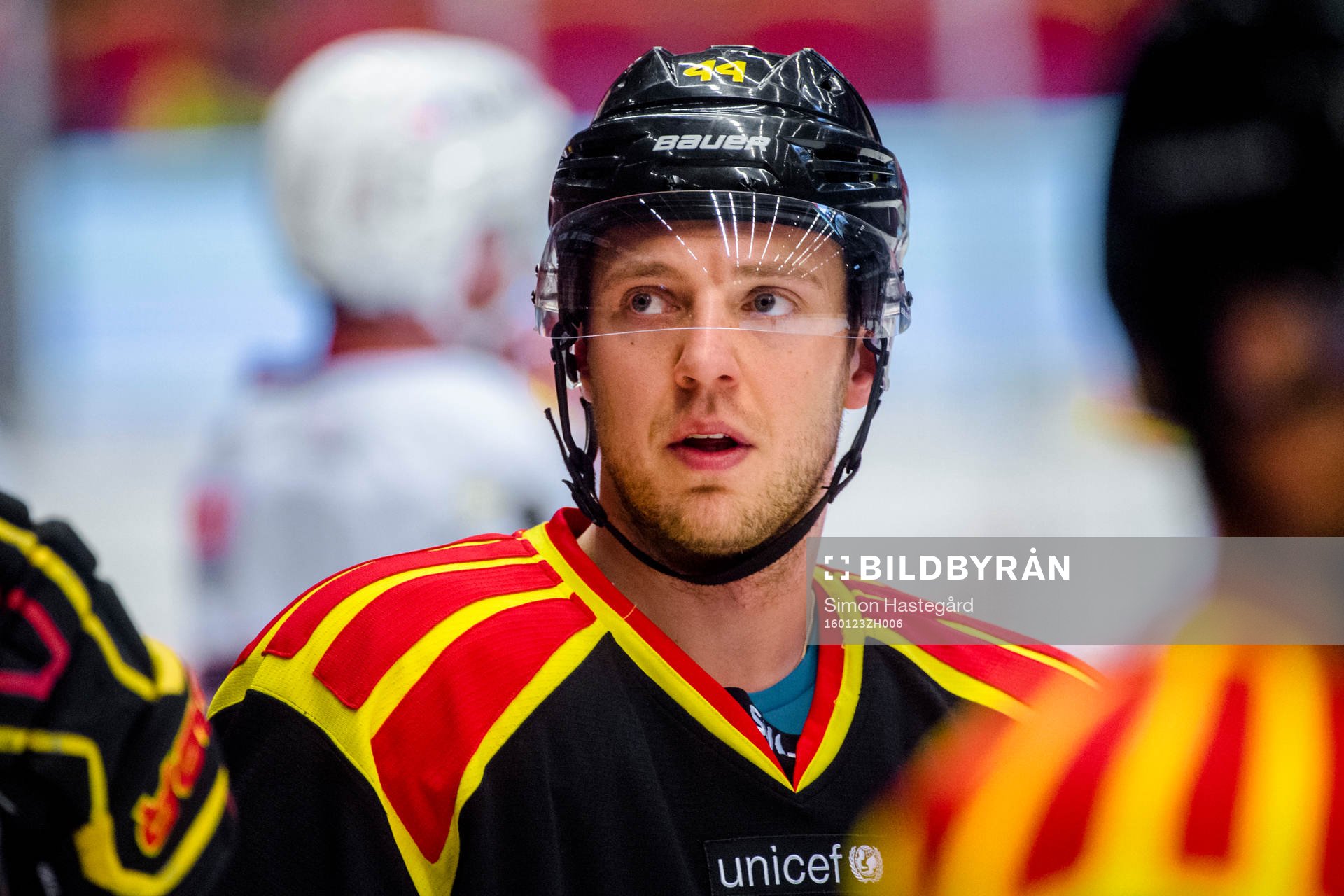 Brynäs Jacob Blomqvist före ishockeymatchen i SHL mellan
