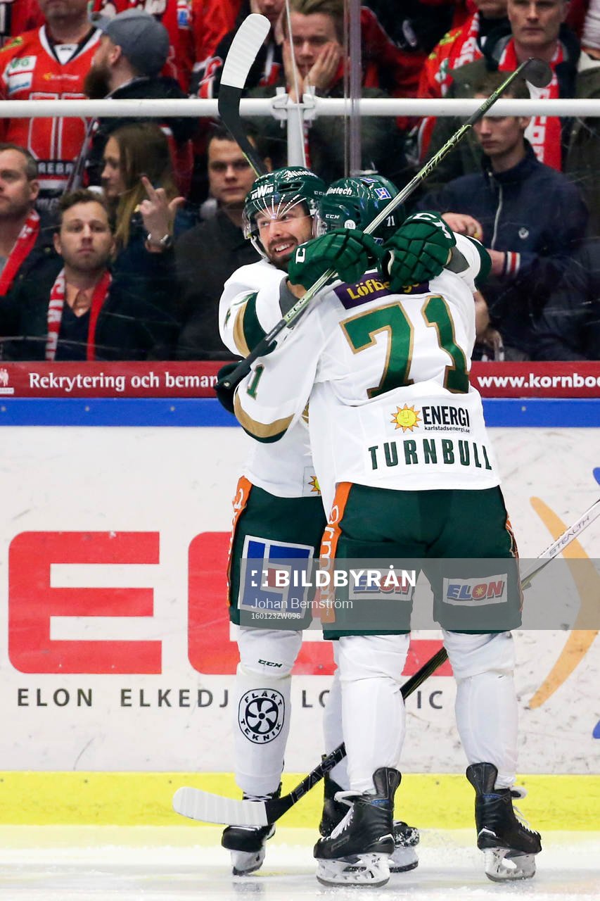 Färjestads Milan Gulas och Färjestads Travis Turnbull