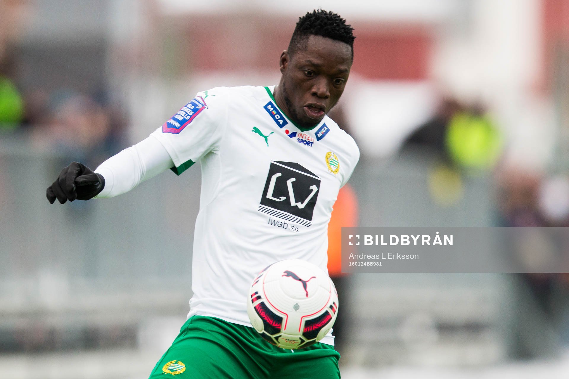 Hammarbys Amadayia Rennie under träningsmatchen i fotboll mellan Hammarby och KuPS den 24 juanuari 2016 i Stockholm. 