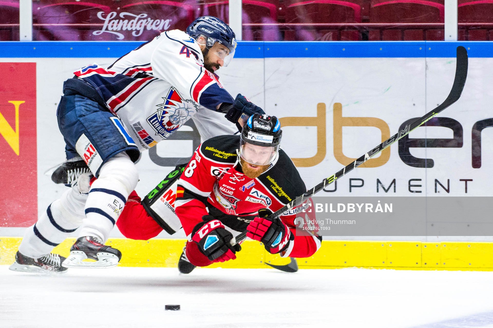 Linköpings Daniel Rahimi trycker till Malmö Redhawks Jens