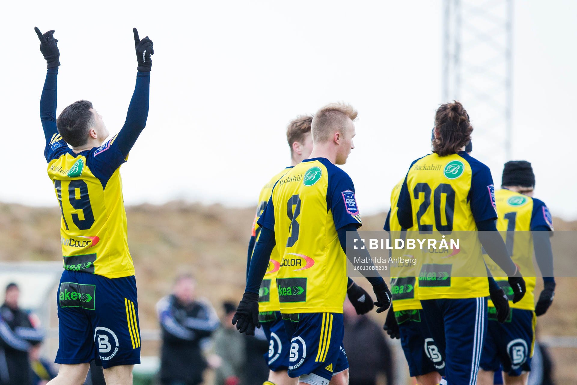 Astrit Seljmani jublar efter att ha gjort mål under fotbollsmatchen i träningsmatchen mellan Ängelholms FF och Tvååkers IF den 30 januari i Ängelholm.