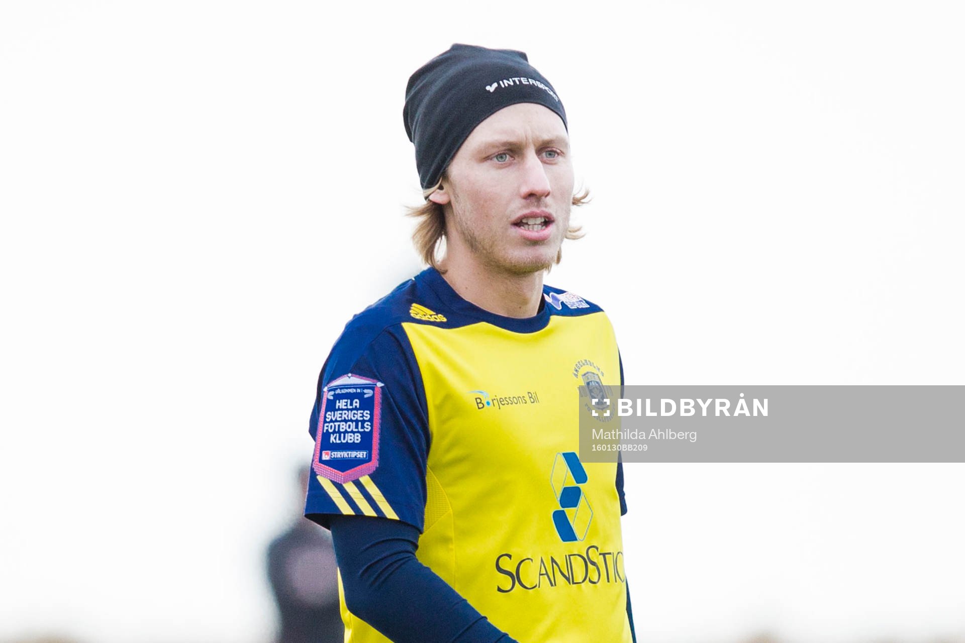Ängelholms Philip Bernholtz  under fotbollsmatchen i träningsmatchen mellan Ängelholms FF och Tvååkers IF den 30 januari i Ängelholm.