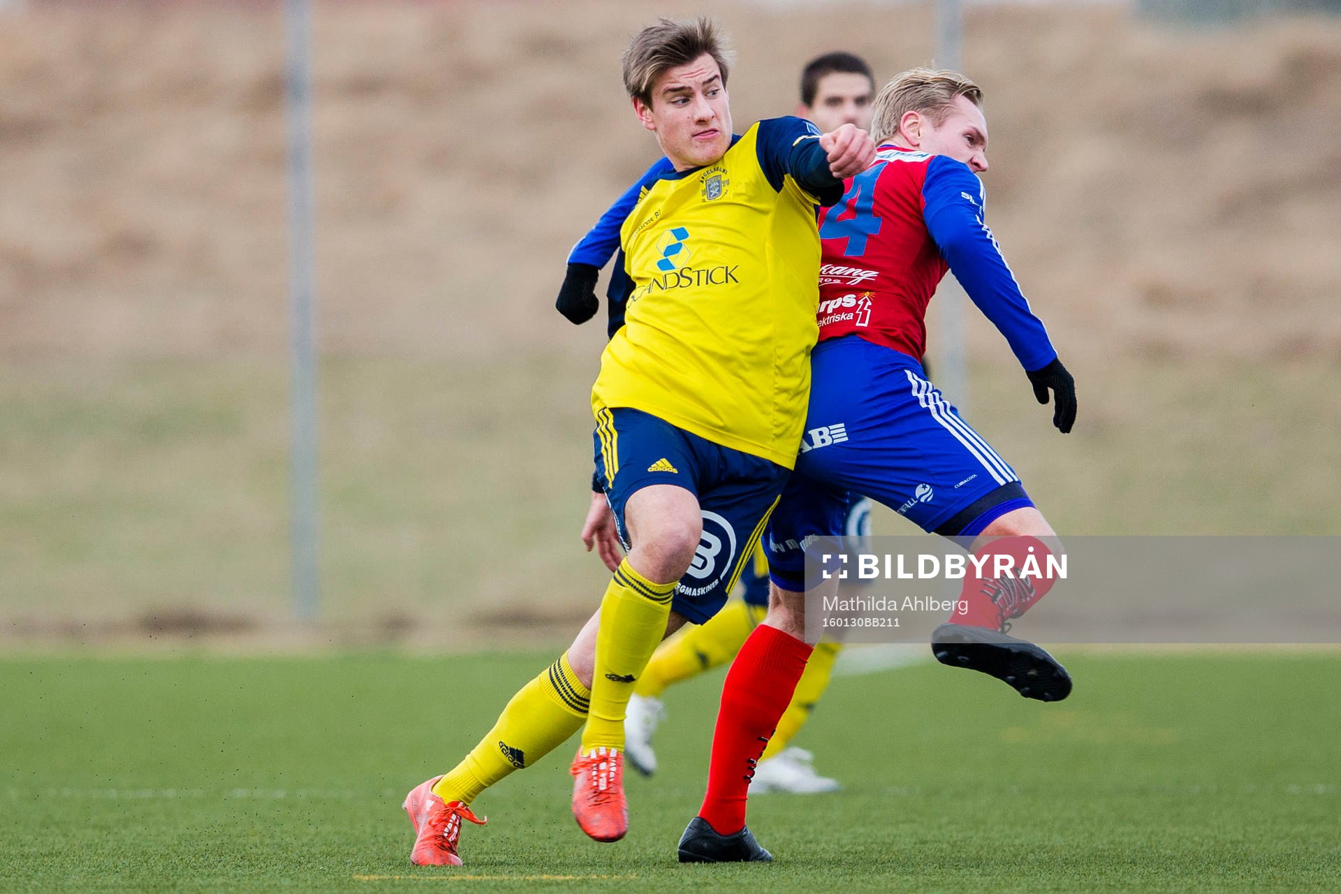 Ängelholms Axel Grahn under fotbollsmatchen i träningsmatchen mellan Ängelholms FF och Tvååkers IF den 30 januari i Ängelholm.