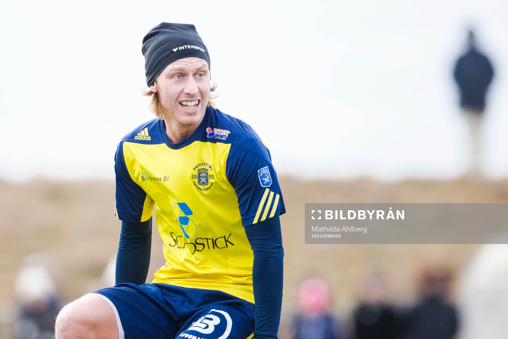 Ängelholms Philip Bernholtz under fotbollsmatchen i träningsmatchen mellan Ängelholms FF och Tvååkers IF den 30 januari i Ängelholm.