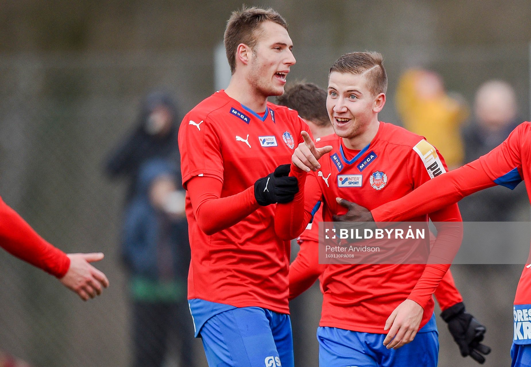 Helsingborgs Darijan Bojanic jublar efter 2-0 under en träningsmatch i fotboll mellan Helsingborg och Halmstad 30 januari 2016 i Helsingborg.