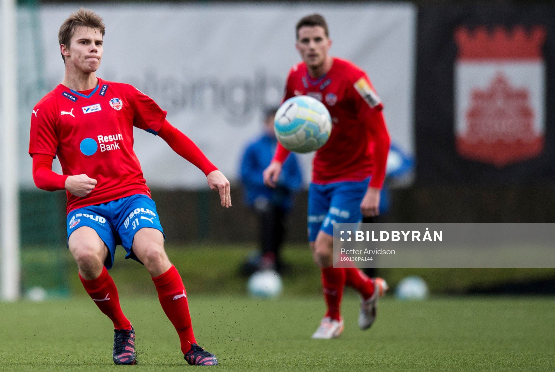 Helsingborgs Elias Andersson under en träningsmatch i fotboll mellan Helsingborg och Halmstad 30 januari 2016 i Helsingborg.