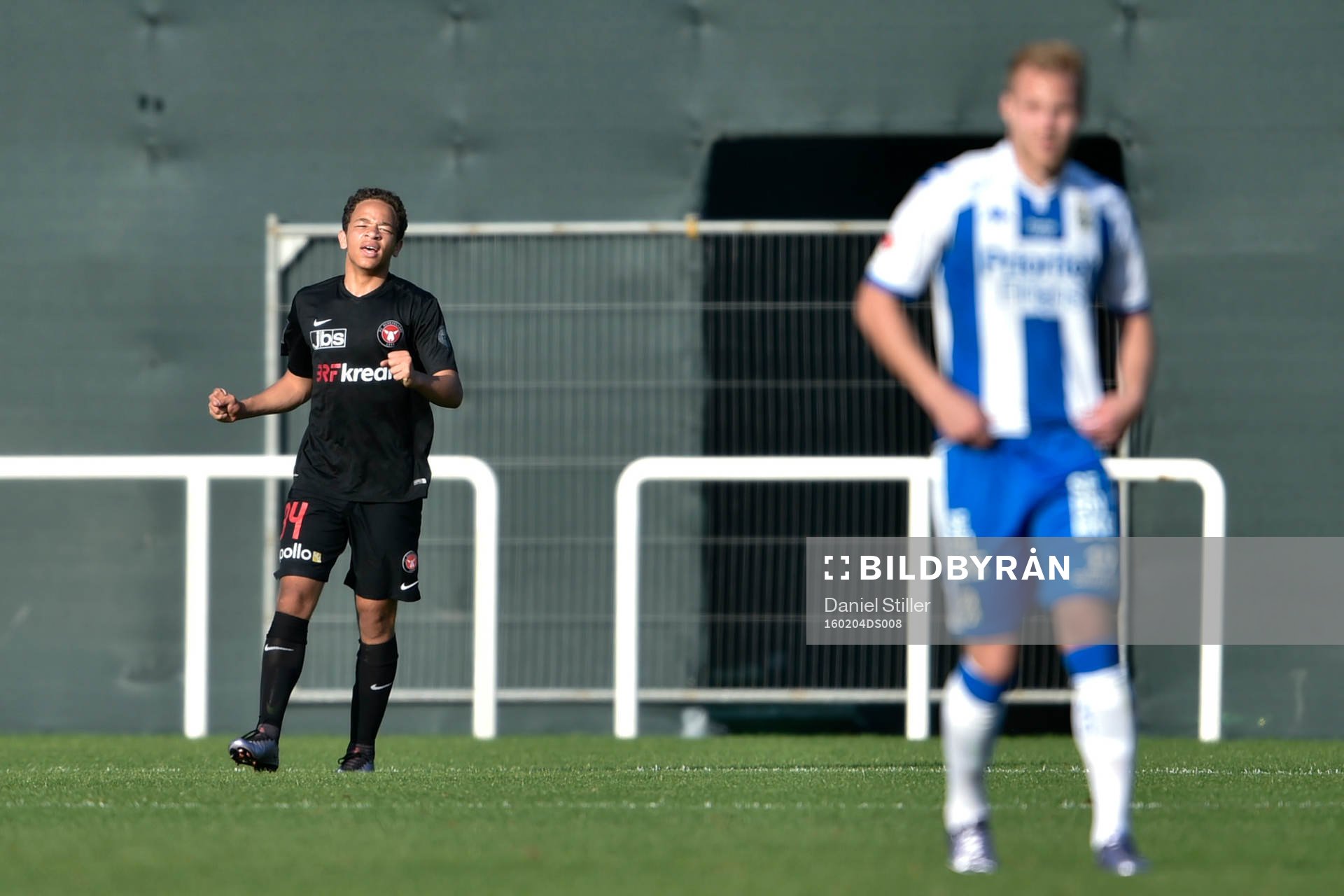 Midtjyllands Mikael Anderson jublar efter att han gjort 0-1 under en försäsongsmatch mellan IFK Göteborg och Midtjylland den 4 februari 2015 i Dubai.