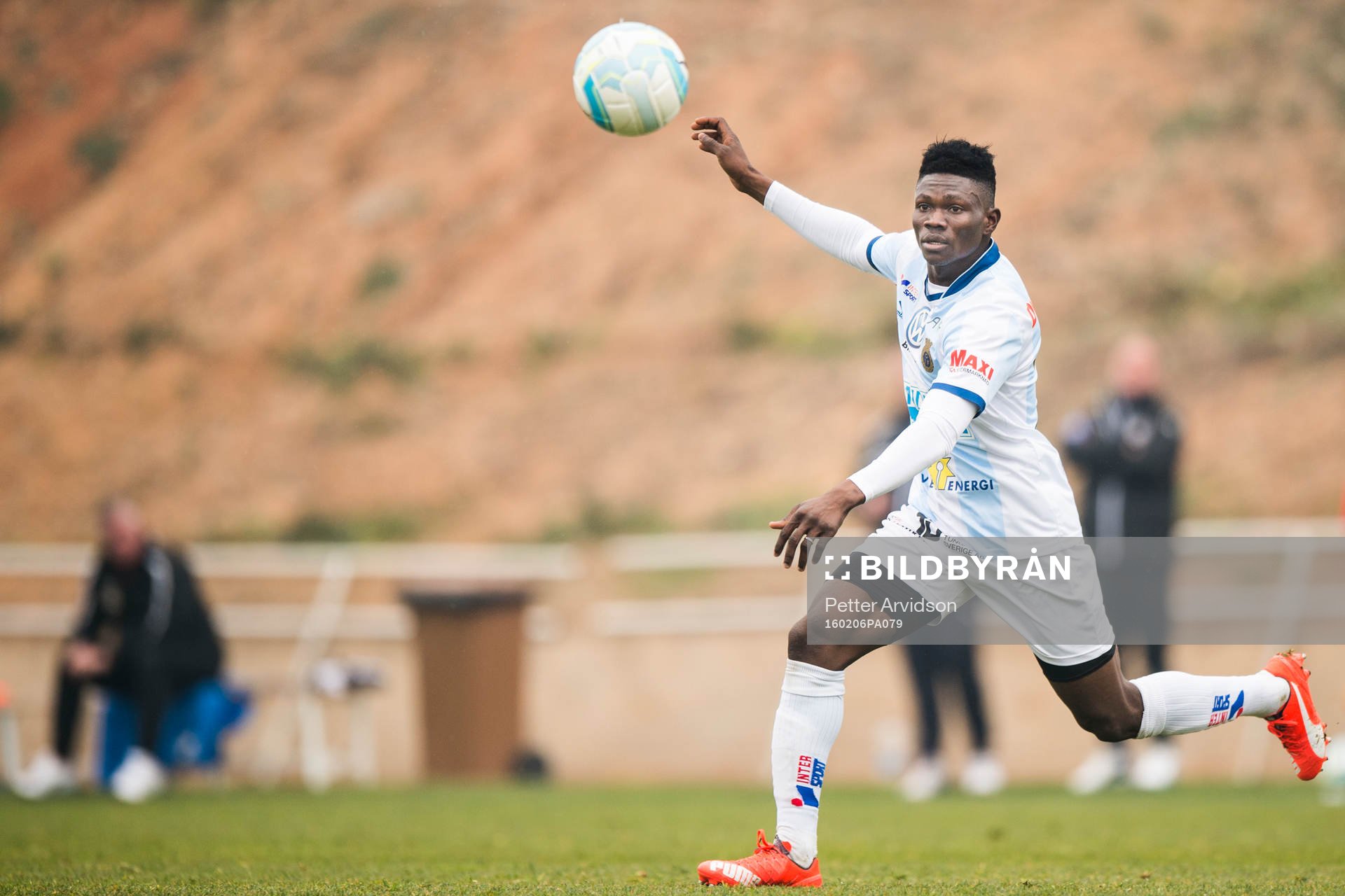Gefles Kwame Bonsu under en träningsmatch i fotboll mellan Halmstad och Gefle den 6 februari 2016 i Salou.