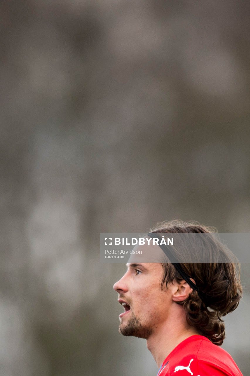 Helsingborgs Linus Hallenius under en träningsmatch i fotboll mellan Helsingborg och Helsingör den 13 februari 2016 i Helsingborg.