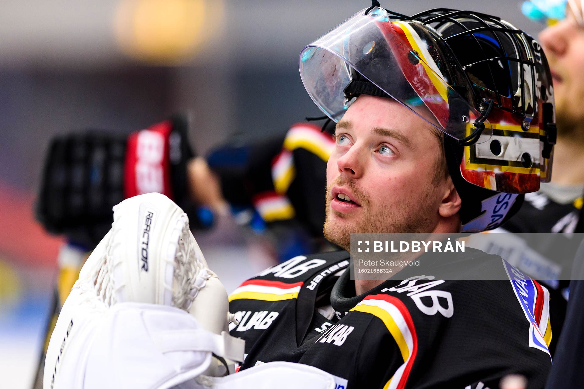 Luleås målvakt Daniel Larsson på uppvärmningen