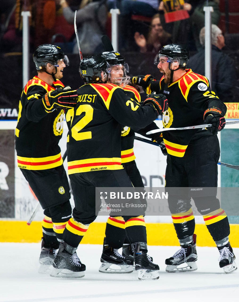 Brynäs Marc Zanetti (h) jublar med Nick Johnson , Petr