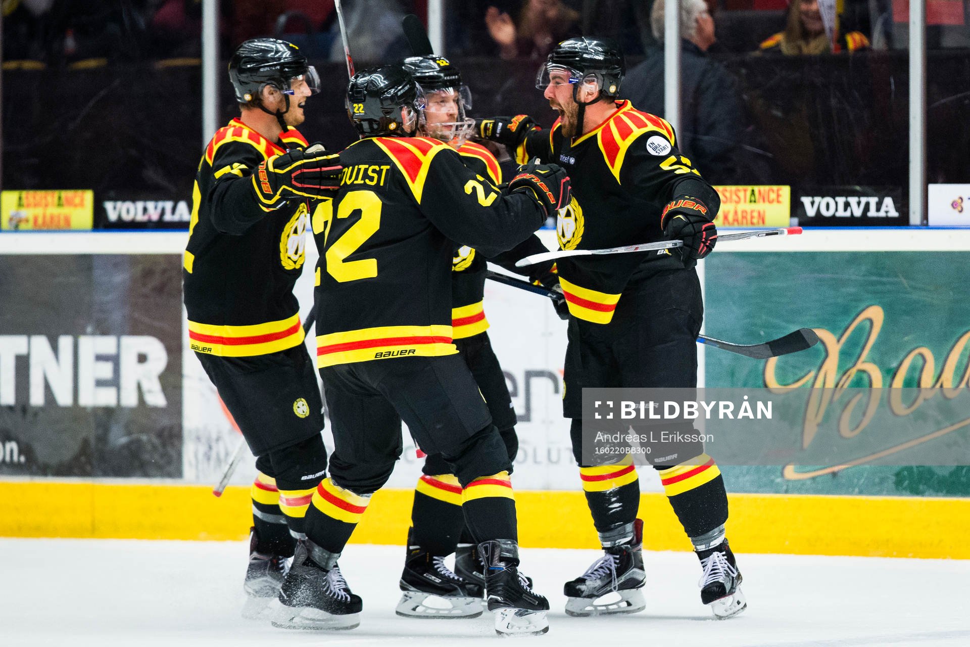 Brynäs Marc Zanetti (h) jublar med Nick Johnson , Petr