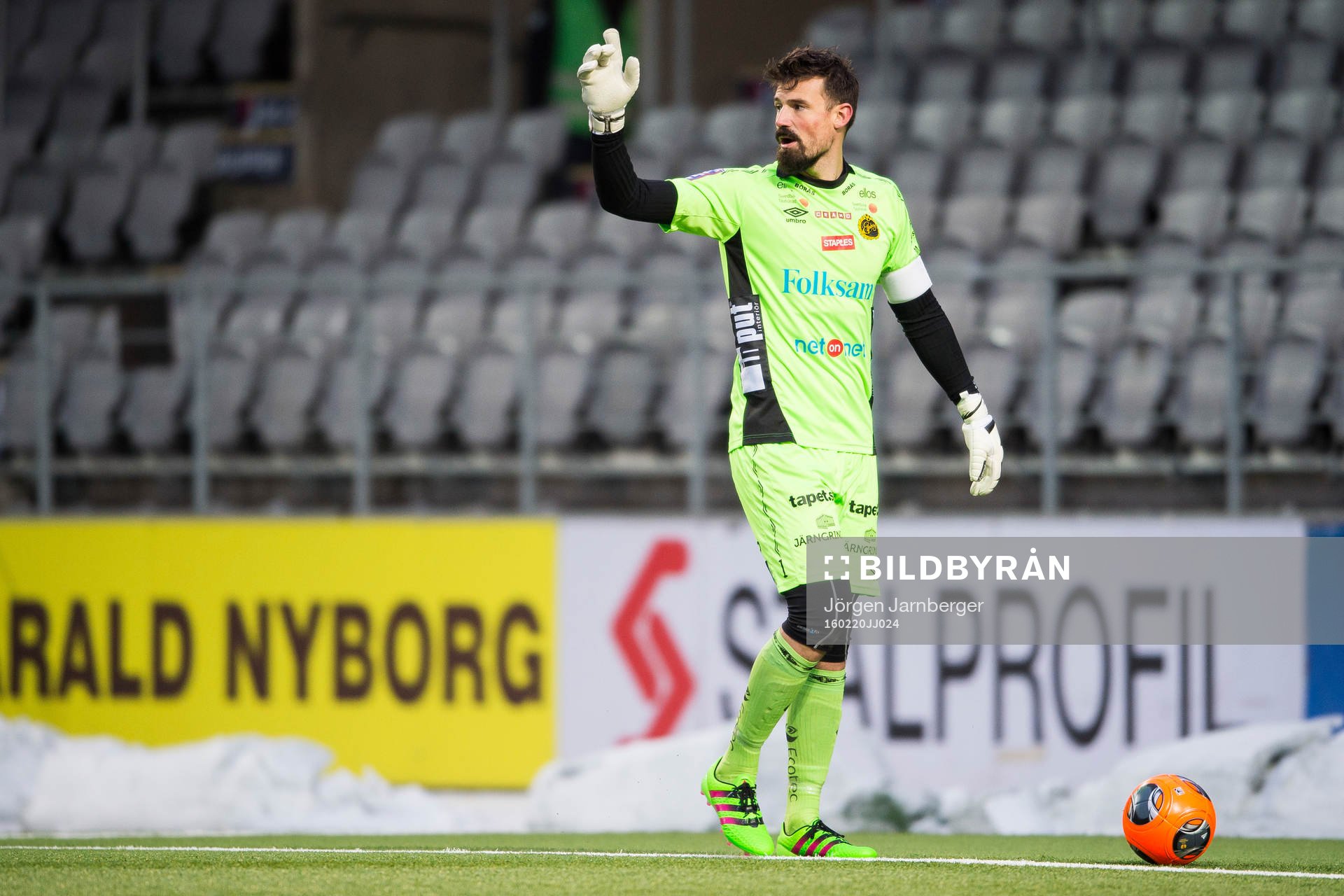 Elfsborgs målvakt Kevin Stuhr Ellegaard under en fotbollsmatch i Svenska cupen mellan Elfsborg och Assyriska den 20 februari 2016 i Borås.