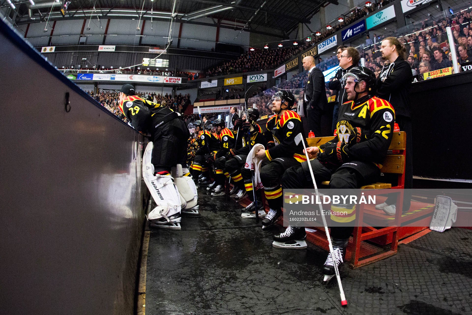 Brynäs målvakt Bernhard Starkbaum, Lukas Kilström och