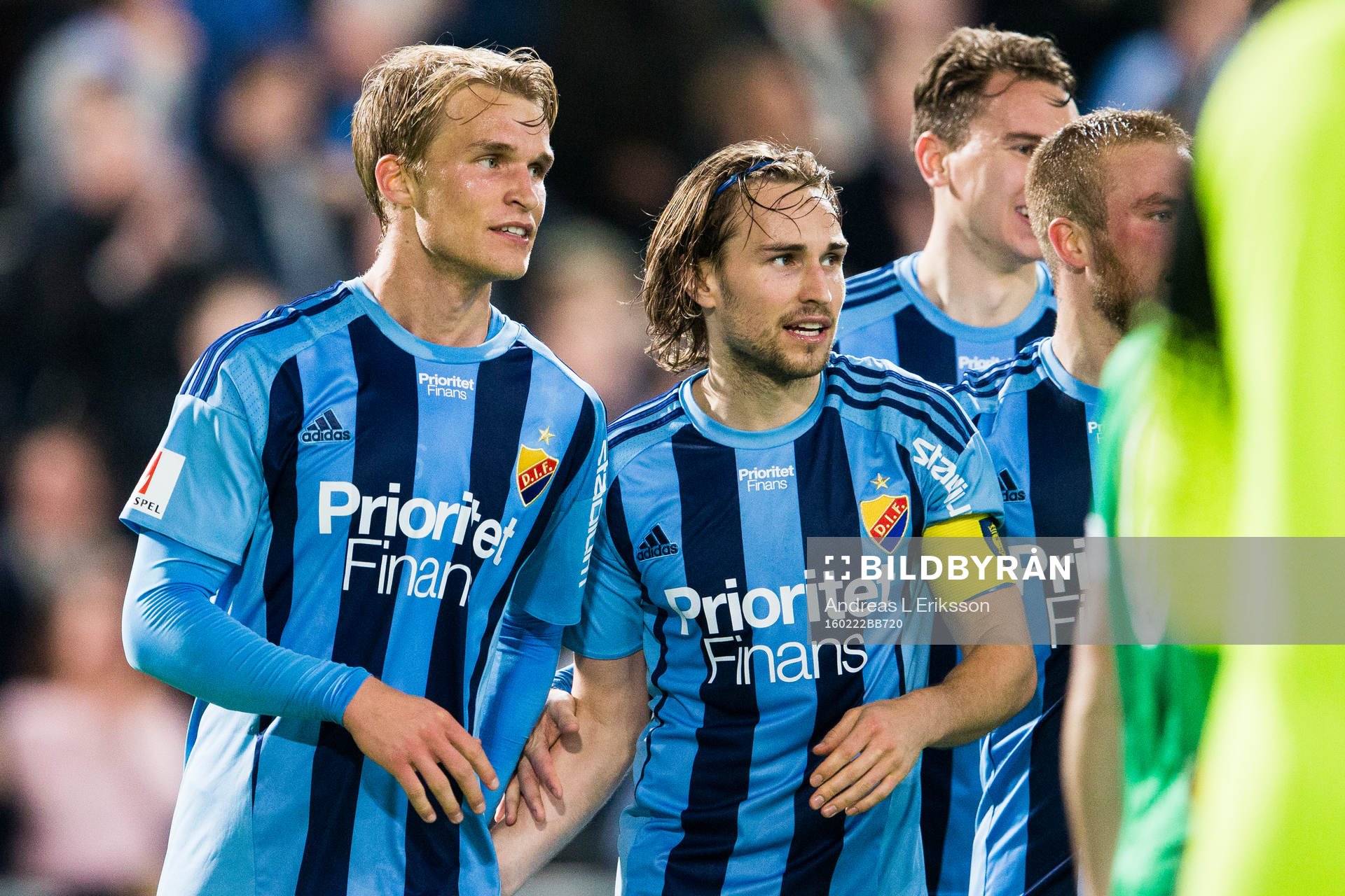 Djurgårdens Sebastian Andersson och Kevin Walker jublar under fotbollsmatchen i Svenska Cupen mellan Djurgården och Ljungskile den 22 februari 2016 i Stockholm.