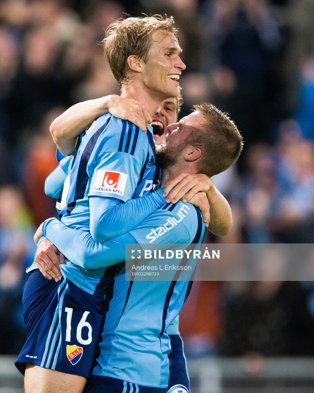 Djurgårdens Sebastian Andersson jublar tillsammans med Alexander Faltsetas efter att ha gjort 2-1 under fotbollsmatchen i Svenska Cupen mellan Djurgården och Ljungskile den 22 februari 2016 i Stockholm.
