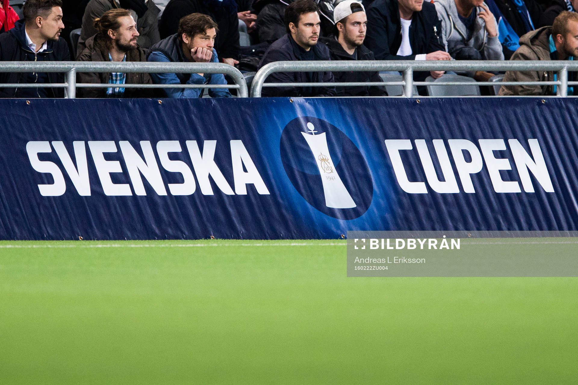 En skylt med Svenska Cupens logotyp under fotbollsmatchen i Svenska Cupen mellan Djurgården och Ljungskile den 22 februari 2016 i Stockholm.