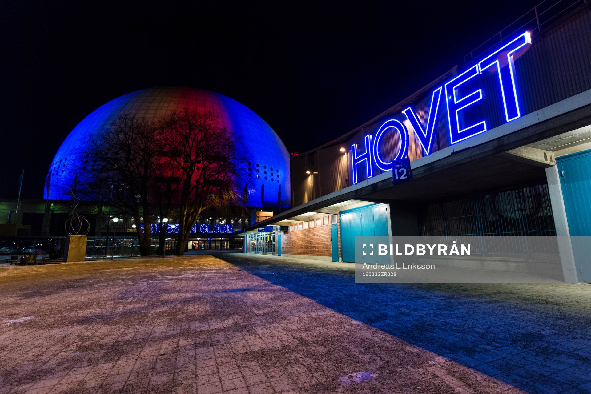 Exteriör av Globen och Hovet