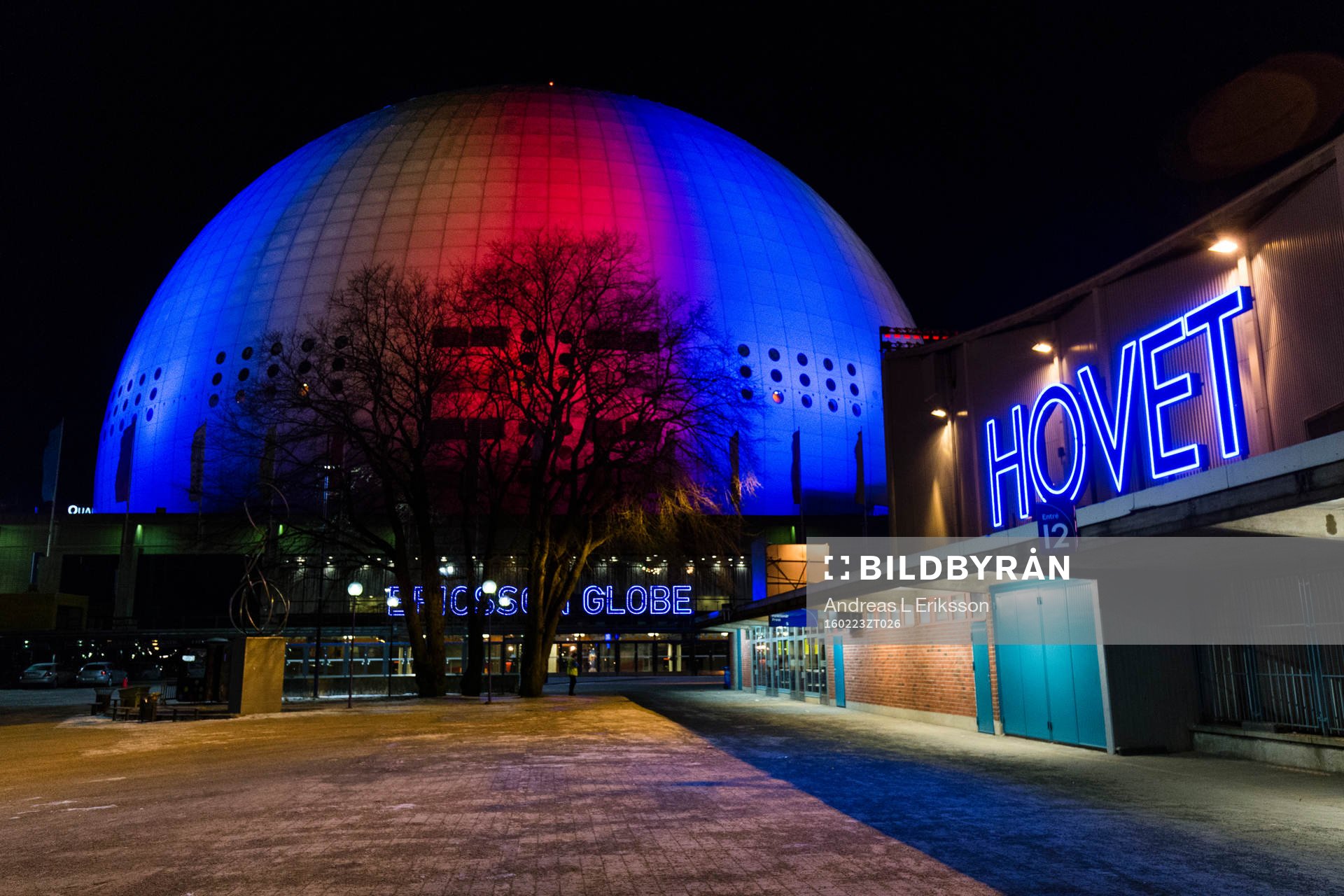 Exteriör av Globen och Hovet