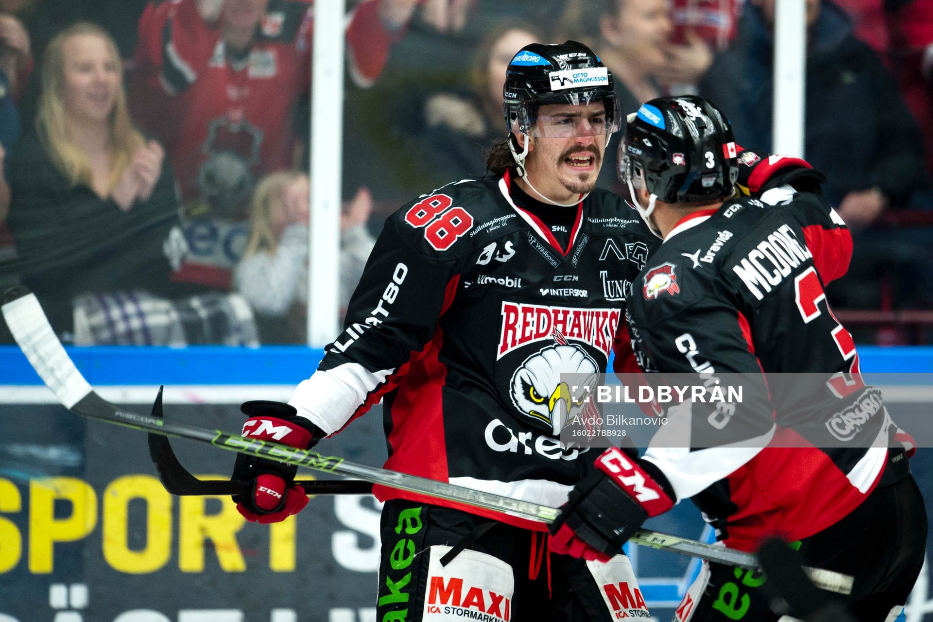 Malmö Redhawks Peter Mueller och Kent McDonell jublar