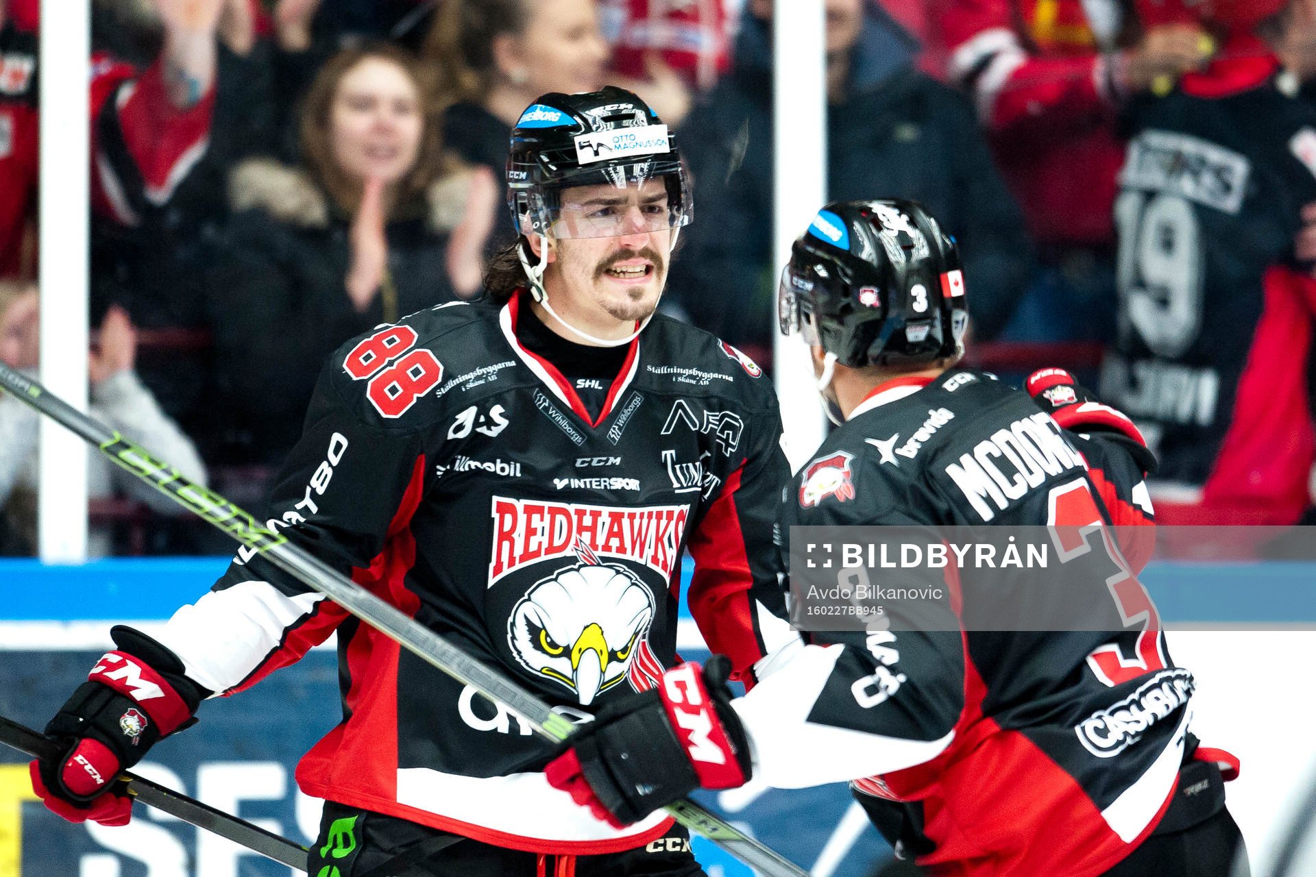 Malmö Redhawks Peter Mueller och Kent McDonell jublar