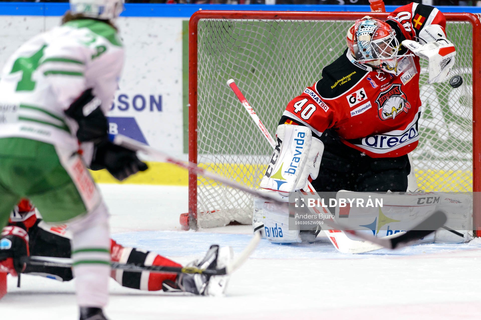 Rögles Erik Santesson gör 0-1 bakom Malmö Redhawks