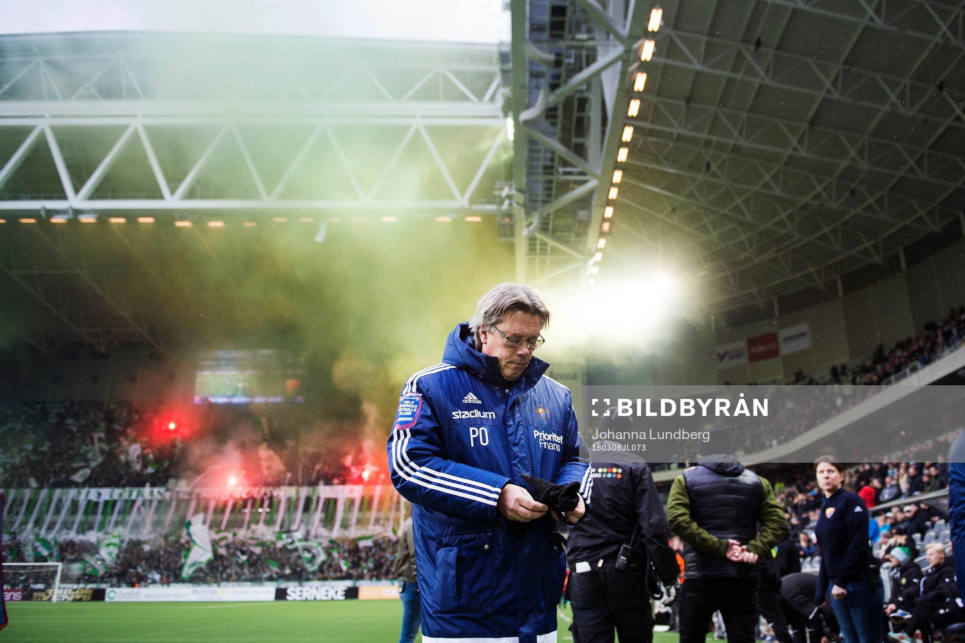 Djurgårdens tränare Per Olsson under fotbollsmatchen i Svenska cupen mellan Djurgården och Hammarby den 6 mars 2016 i Stockholm. 