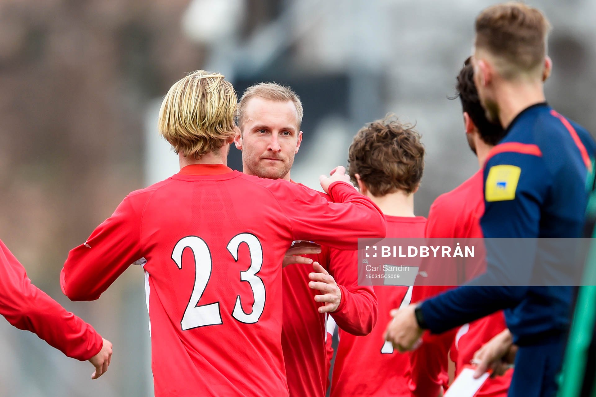 Örgrytes Niklas Klingberg jublar efter 1-0 under en träningsmatch i fotboll mellan Örgryte och Varberg den 15 mars 2016 i Göteborg.