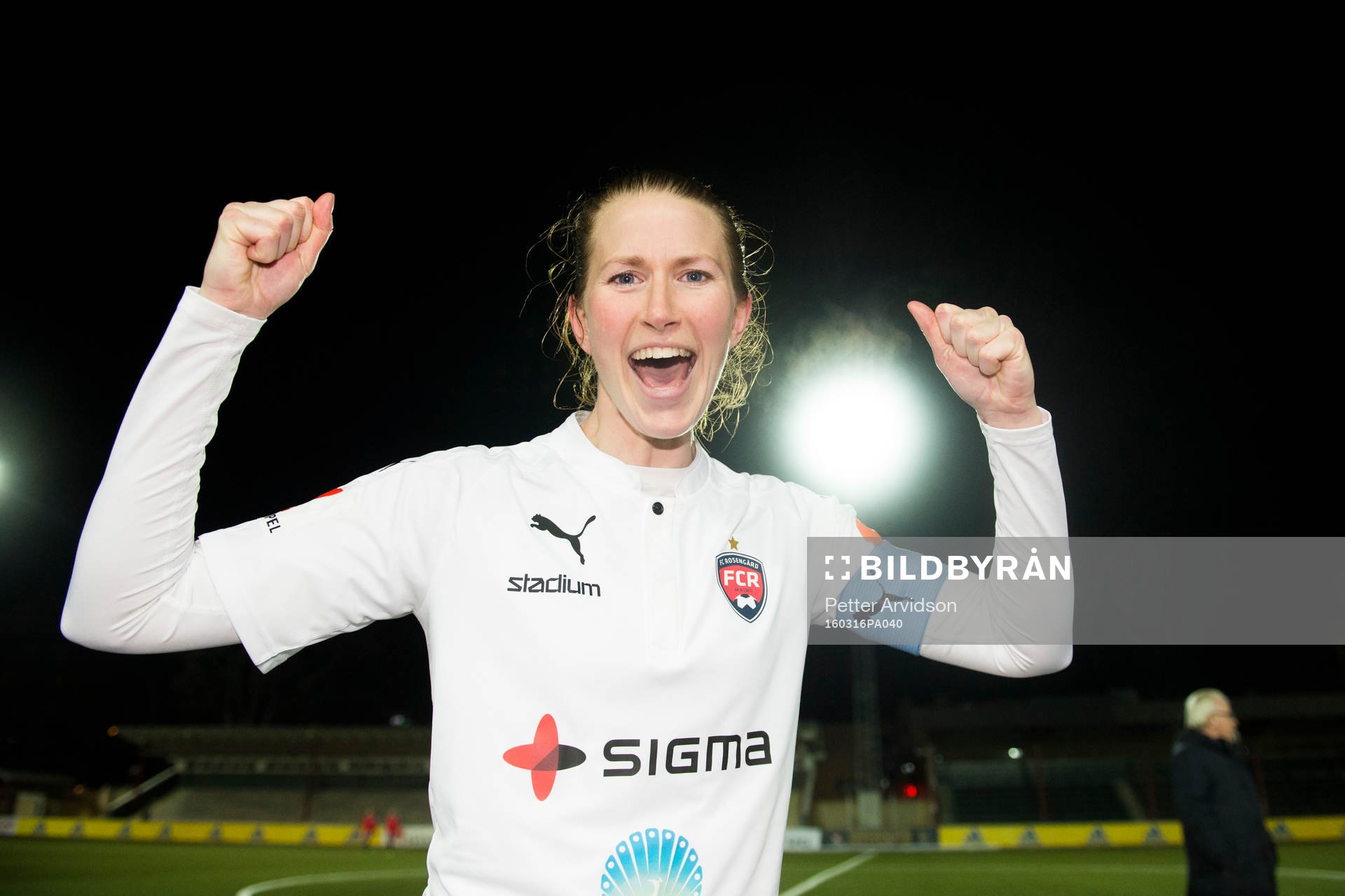 Rosengårds Emma Berglund jublar efter fotbollsmatchen i Supercupen mellan FC Rosengård och Linköping den 16 mars 2016 i Malmö.
