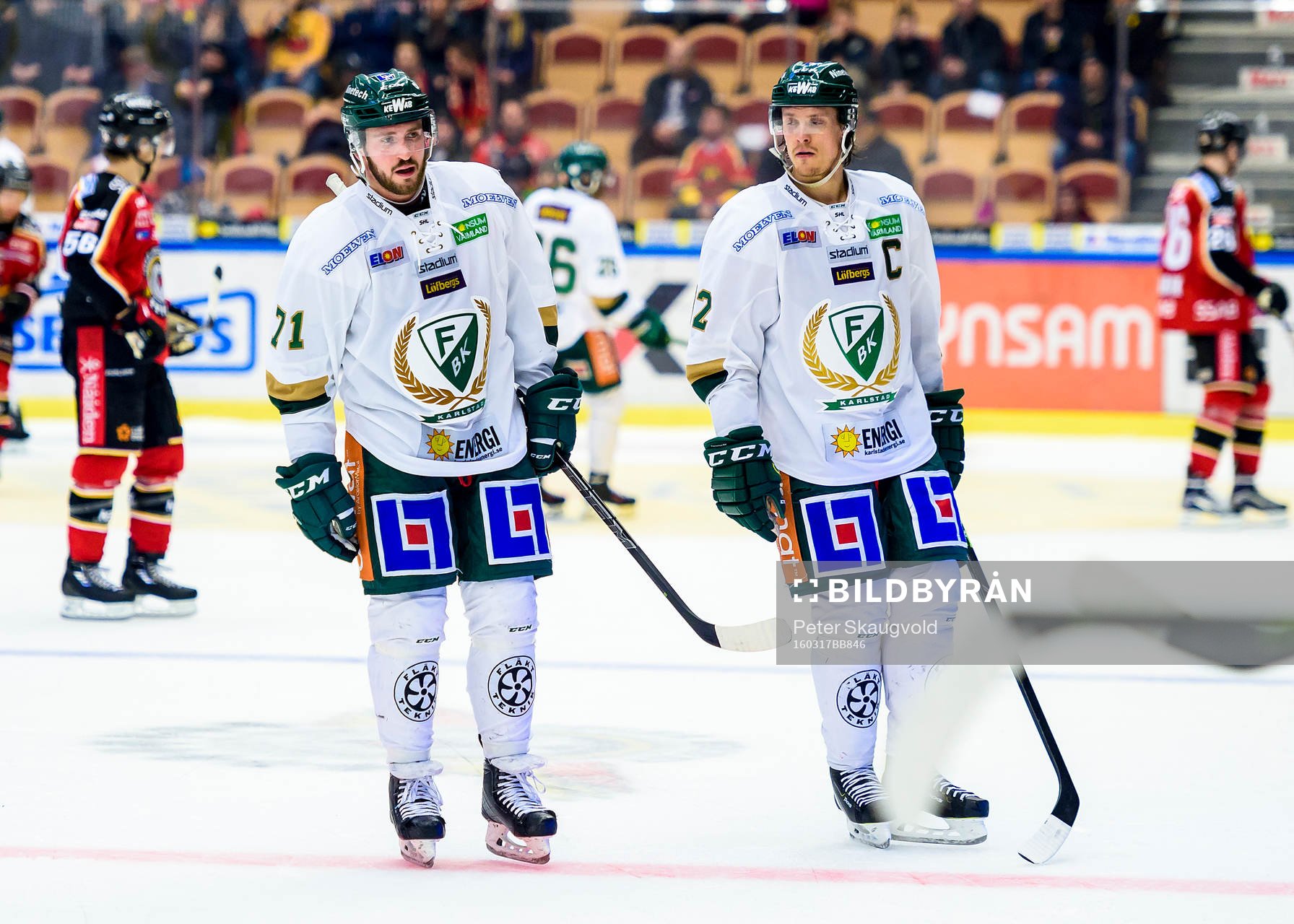 Färjestads Travis Turnbull (v) och Magnus Nygren (h)