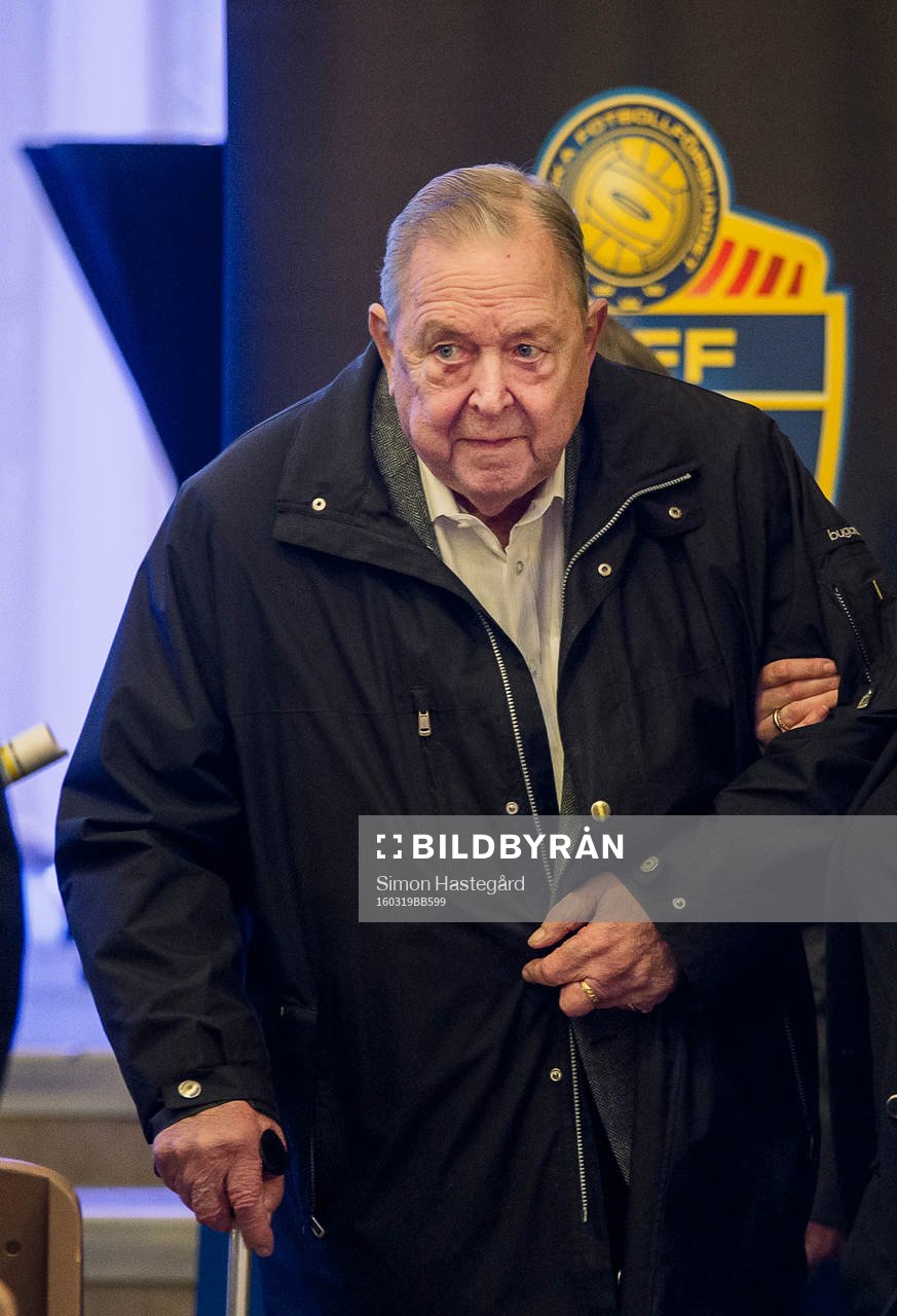 Lennart Johansson, Uefas tidigare ordförande under Svenska Fotbollförbundets årsmöte den 19 mars 2016 i Stockholm.