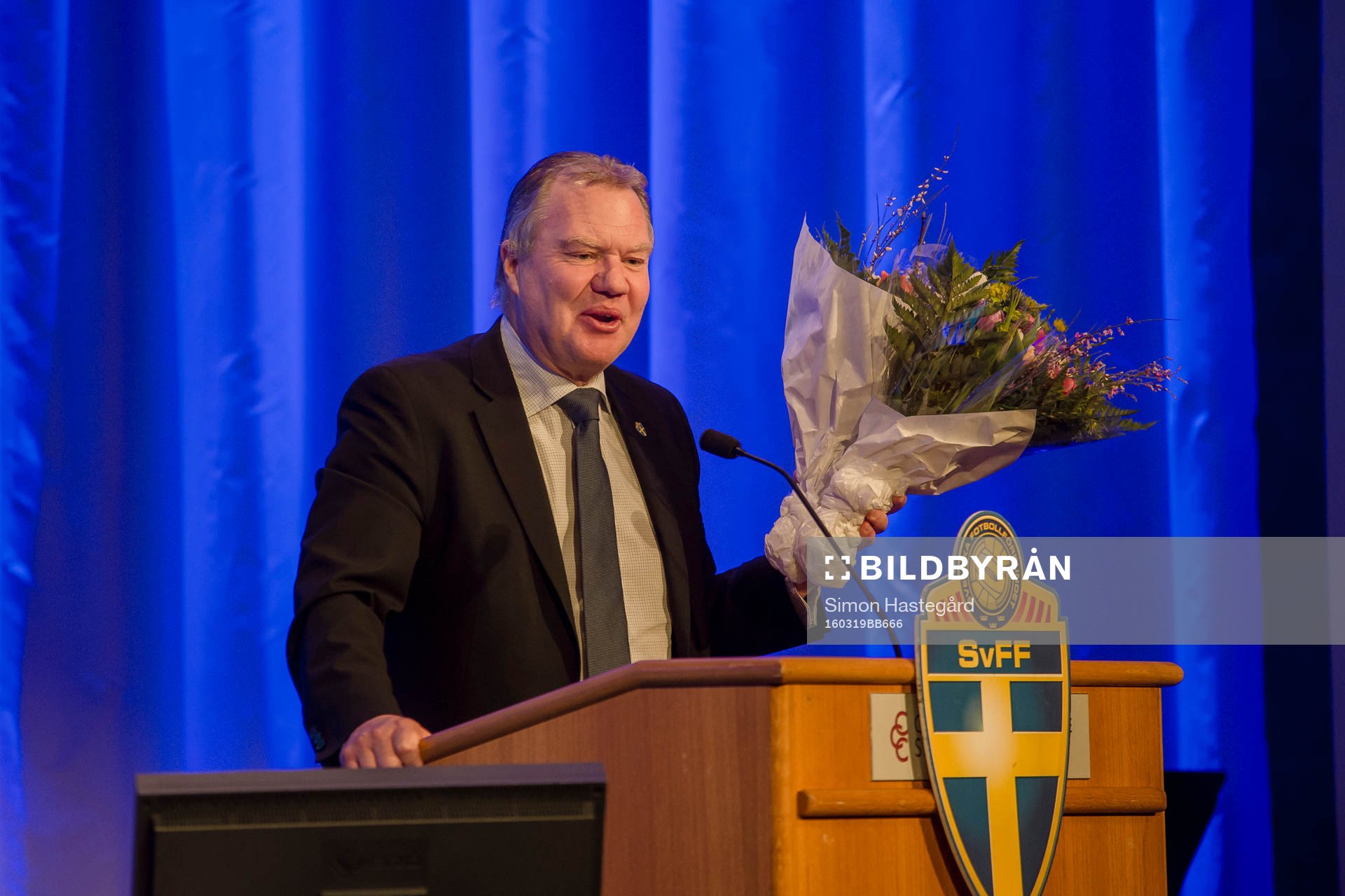 Ordförande Karl-Erik Nilsson under Svenska Fotbollförbundets årsmöte den 19 mars 2016 i Stockholm.