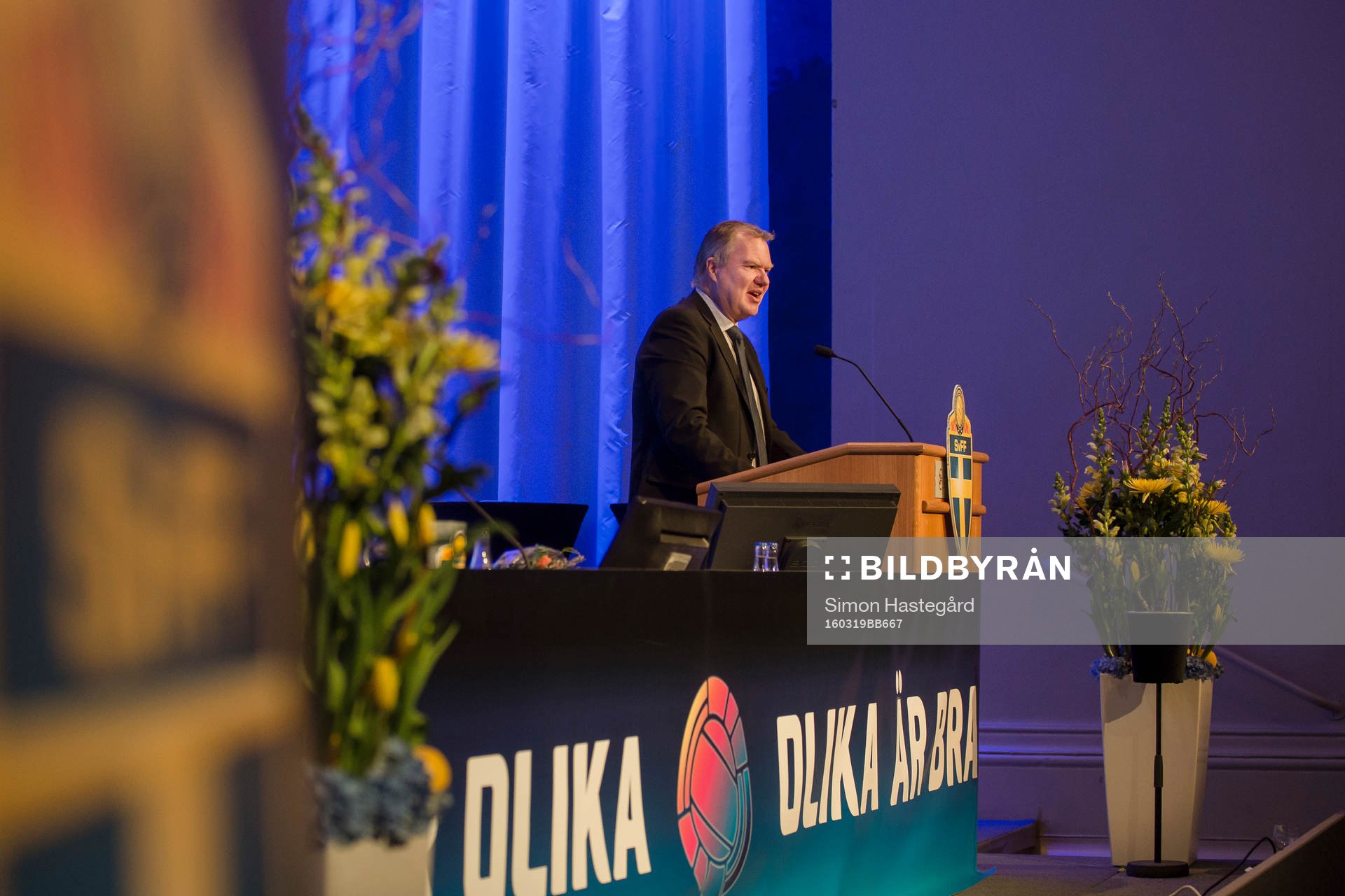 Ordförande Karl-Erik Nilsson under Svenska Fotbollförbundets årsmöte den 19 mars 2016 i Stockholm.