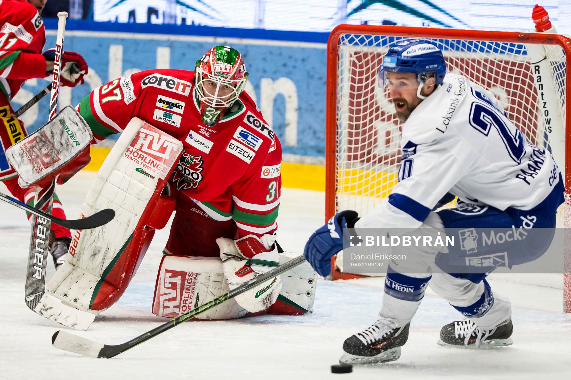 Modos målvakt Adam Reideborn  i ishockeymatchen i kvalet