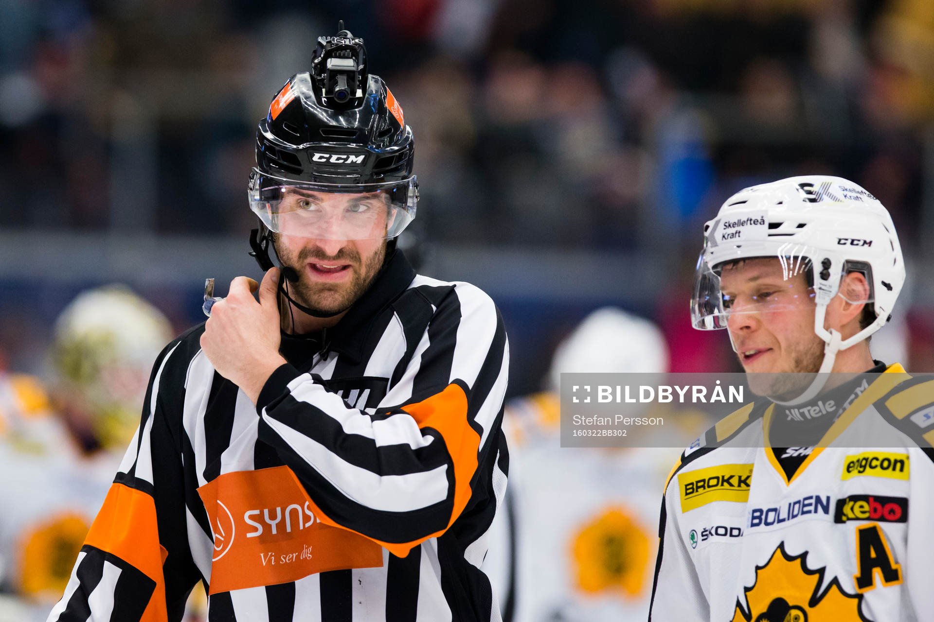 Domare Mikael Sjöqvist och Skellefteås Erik Forssell i