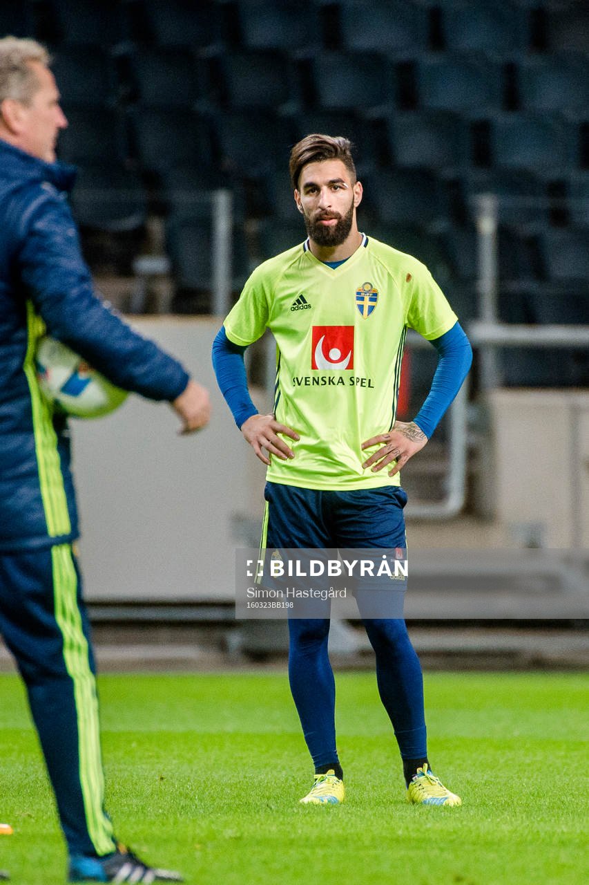 Sveriges  förbundskapten Erik Hamrén och  Jimmy Durmaz