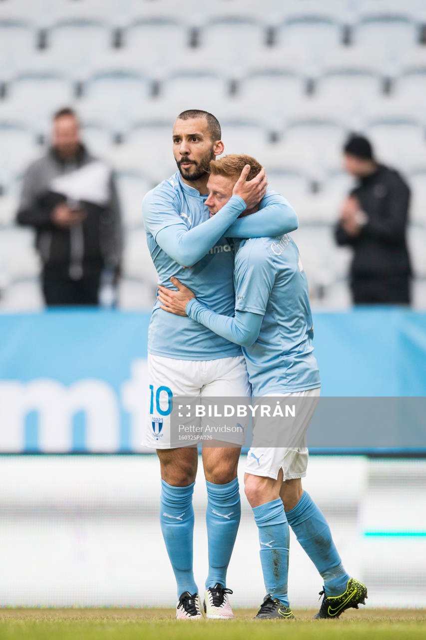 Malmö FFs Guillermo Molins och Anders Christiansen jublar