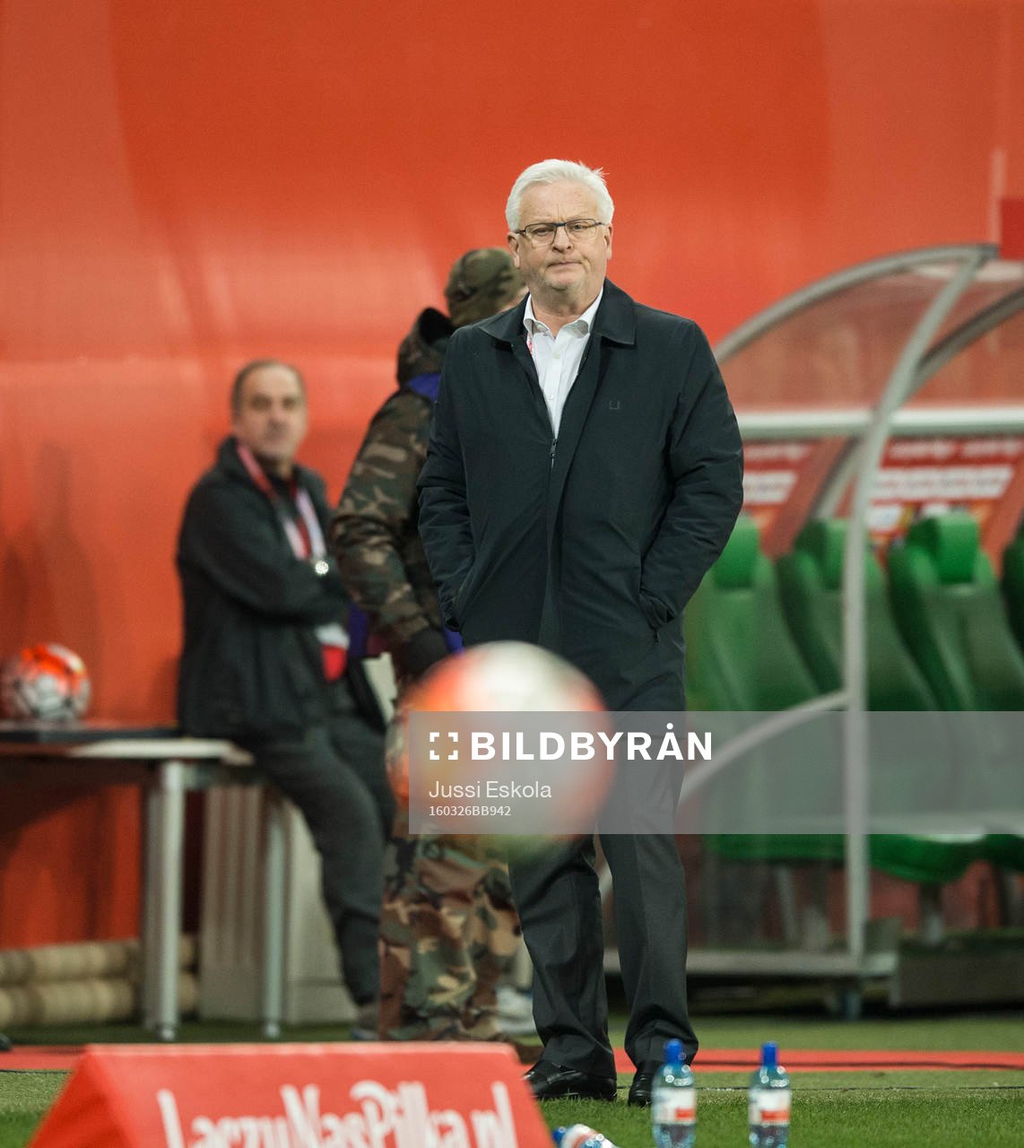 Finlands Förbundskapten Hans Backe under fotbollslandskampen mellan Polen och Finland den 26 mars 2016 i Wroclaw.
