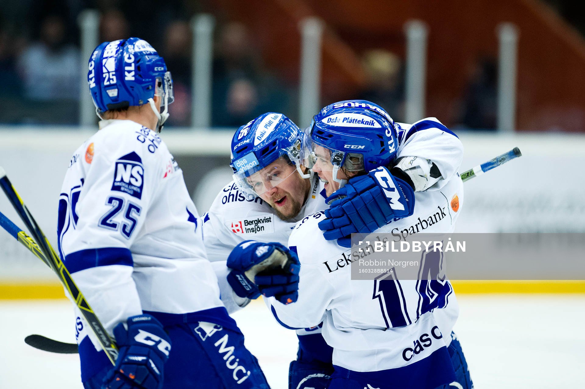 Leksands Matias Lassen, Viktor Amnér och Oskar Lang jublar