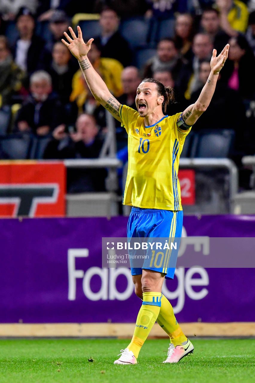 Sveriges Zlatan Ibrahimovic protesterar