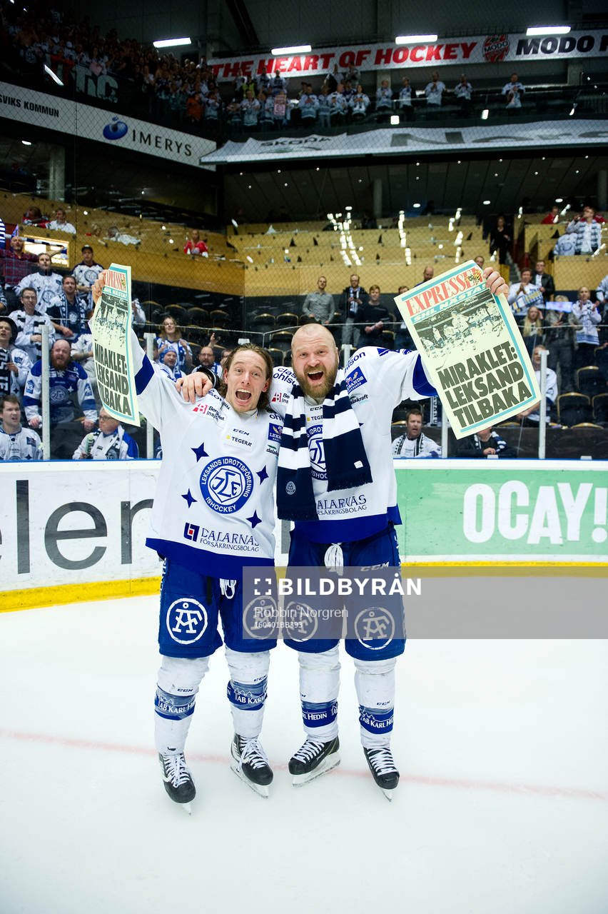 Leksands Brock Montpetit och Jonas Frögren jublar