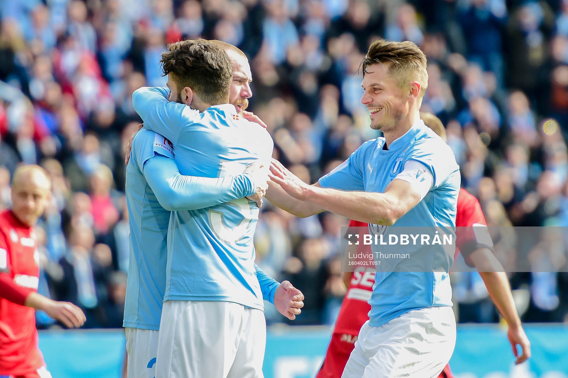 Malmö FFs Jo Inge Berget och Markus Rosenberg jublar efter 2-1 under fotbollsmatchen i Allsvenskan mellan Malmö FF och Norrköping den 2 april 2016 i Malmö.
