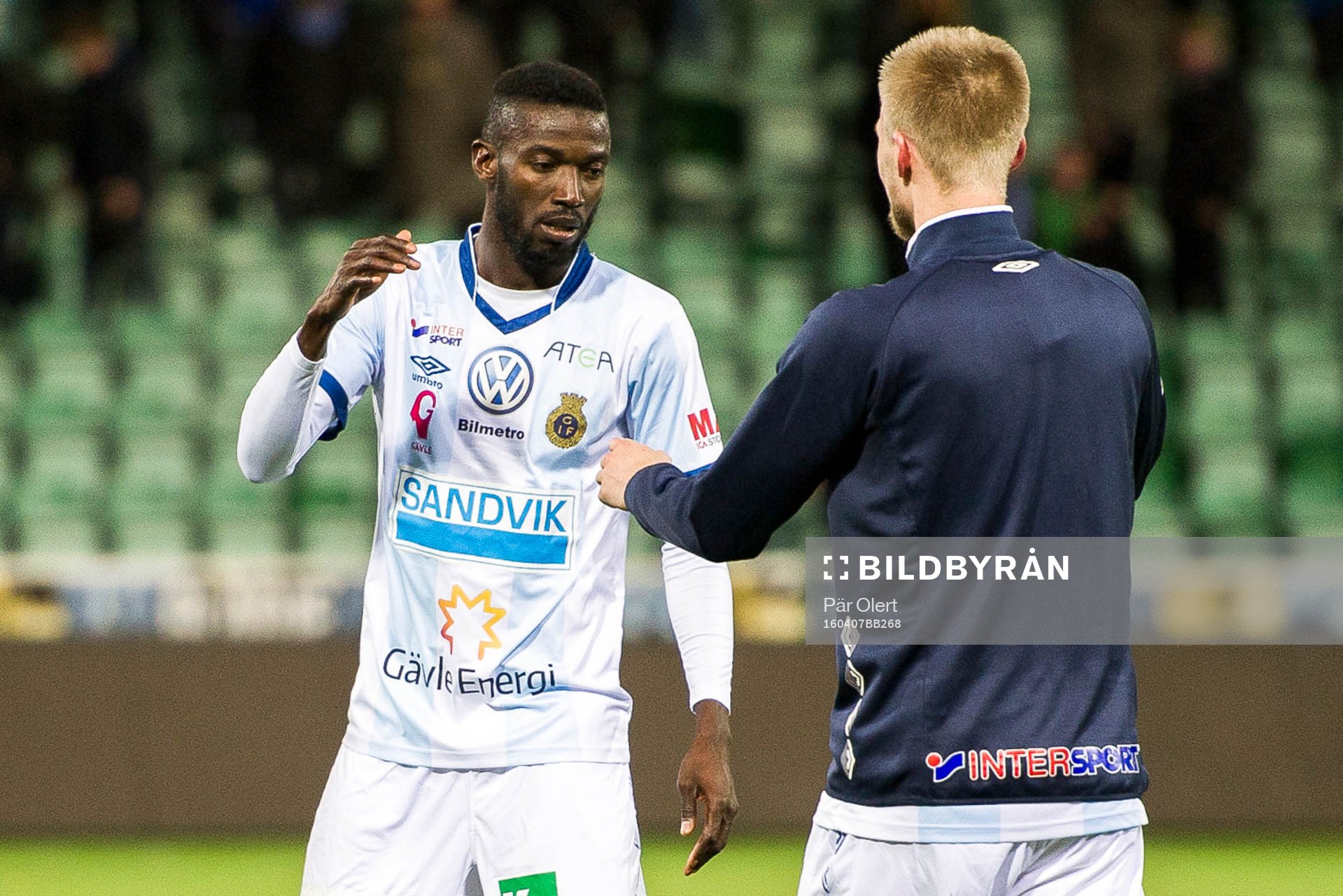 Gefles Dioh Williams jublar efter vinst under fotbollsmatchen i Allsvenskan mellan GIF Sundsvall och Gefle IF den 7 April 2016 i Sundsvall.