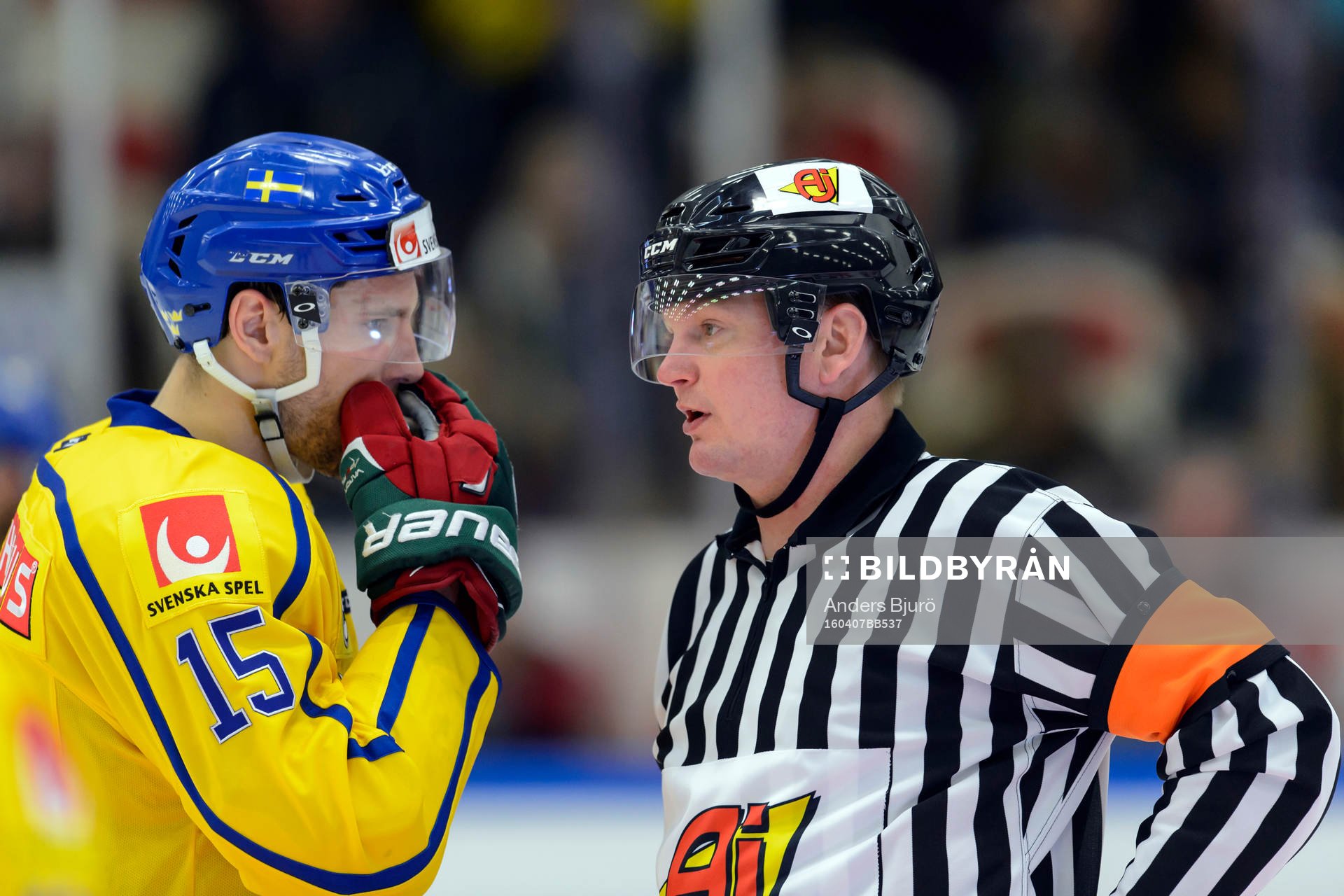Sveriges Mattias Sjögren parats med domare Marcus