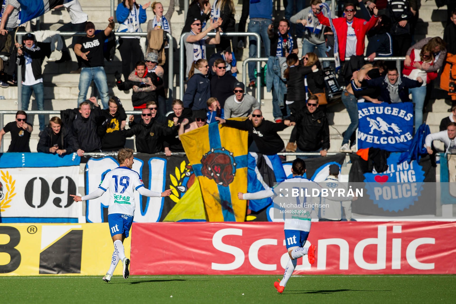 Norrköpings Sebastian Andersson jublar efter sitt avgörande 1-2 mål under fotbollsmatchen i Allsvenskan mellan Häcken och IFK Norrköping den 9 april 2016 i Göteborg.