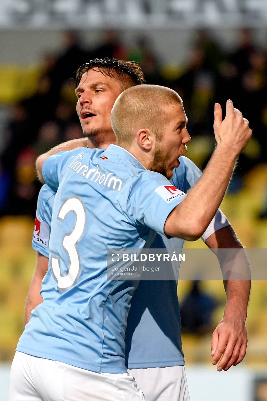 Malmö FFs Anton Tinnerholm och Markus Rosenberg jublar